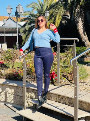 Blue Self Cheetah Pants