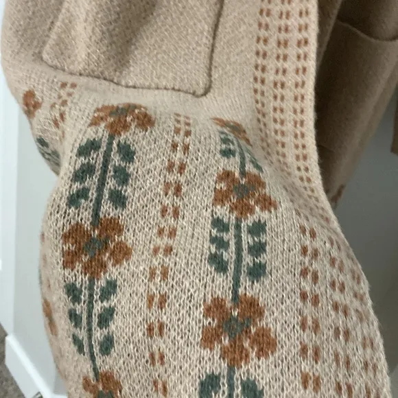 Bobeau Floral Shawl Collar Longline Cardigan