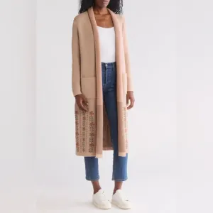 Bobeau Floral Shawl Collar Longline Cardigan