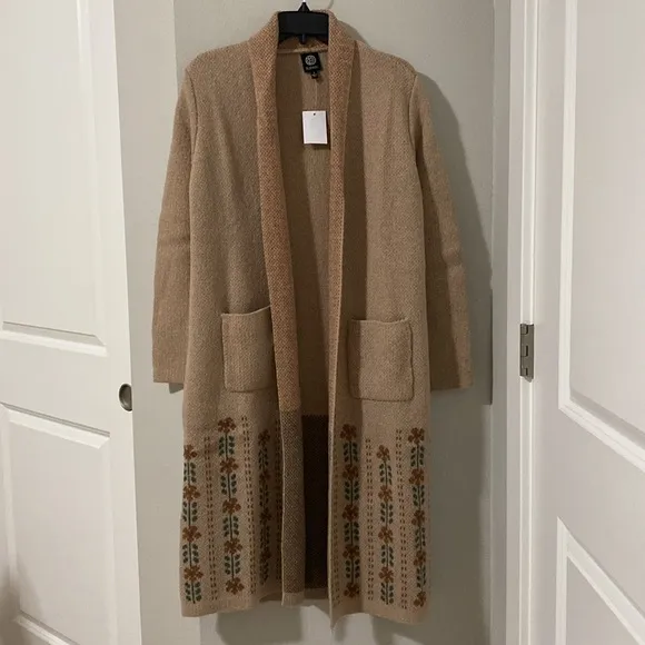 Bobeau Floral Shawl Collar Longline Cardigan