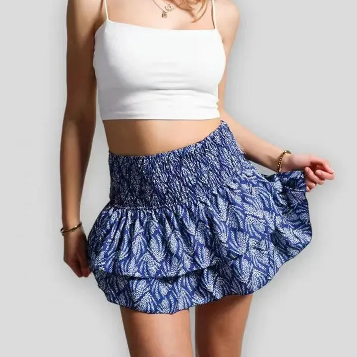 Boho Belle™ | Women's Mini Skirt | Bohemian Print, A-Line Flowy Design, Smocked Waist & Ruffled Layers