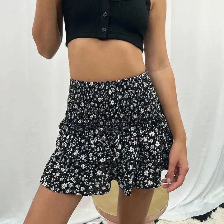 Boho Belle™ | Women's Mini Skirt | Bohemian Print, A-Line Flowy Design, Smocked Waist & Ruffled Layers