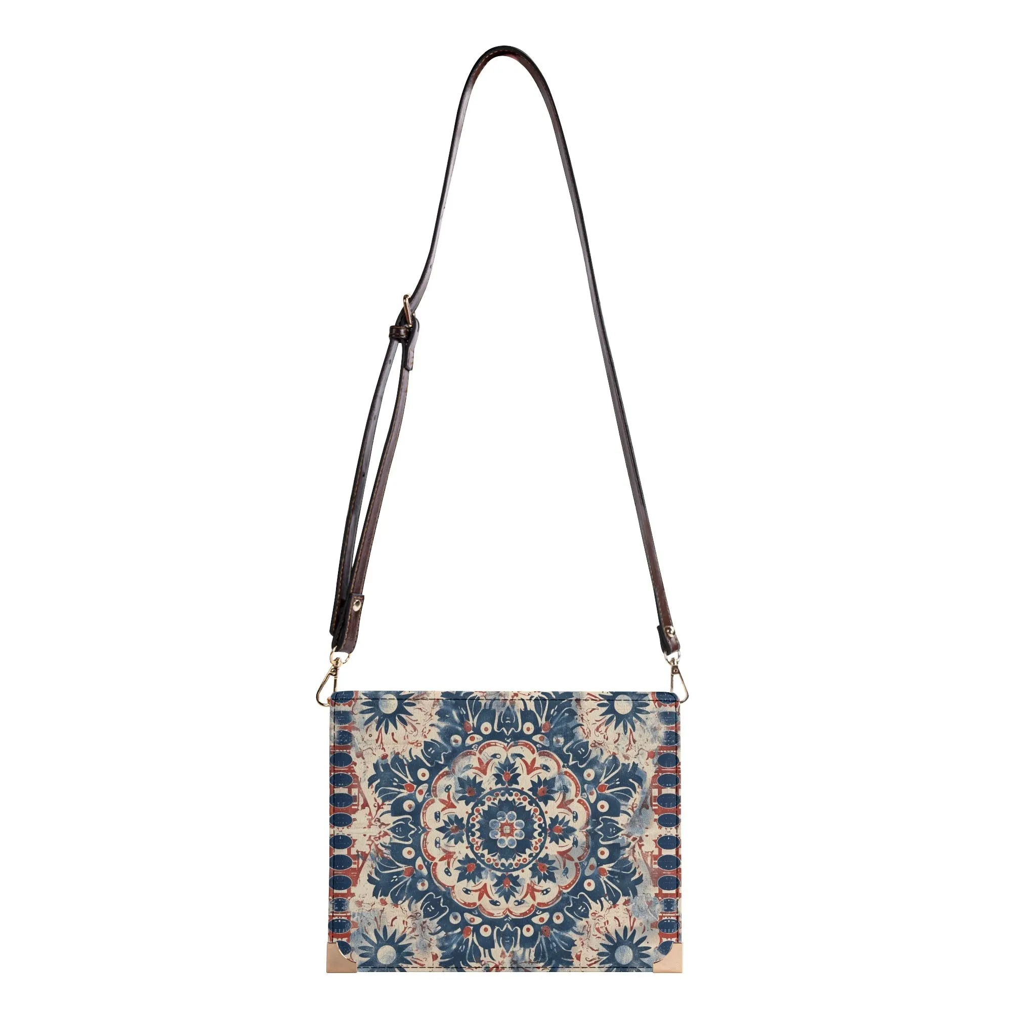 Boho Floral Mandala Bible Cover Purse – Blue & Red Vintage Style Crossbody Shoulder Bag
