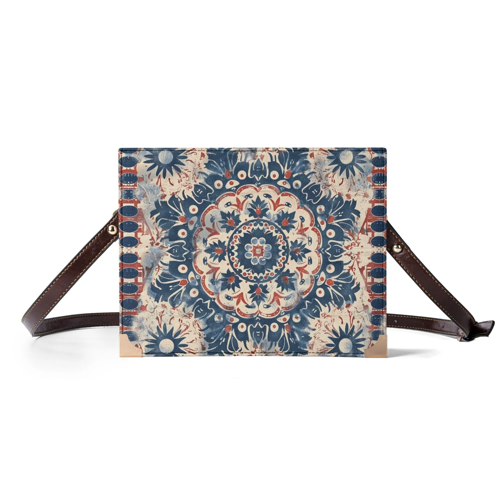 Boho Floral Mandala Bible Cover Purse – Blue & Red Vintage Style Crossbody Shoulder Bag