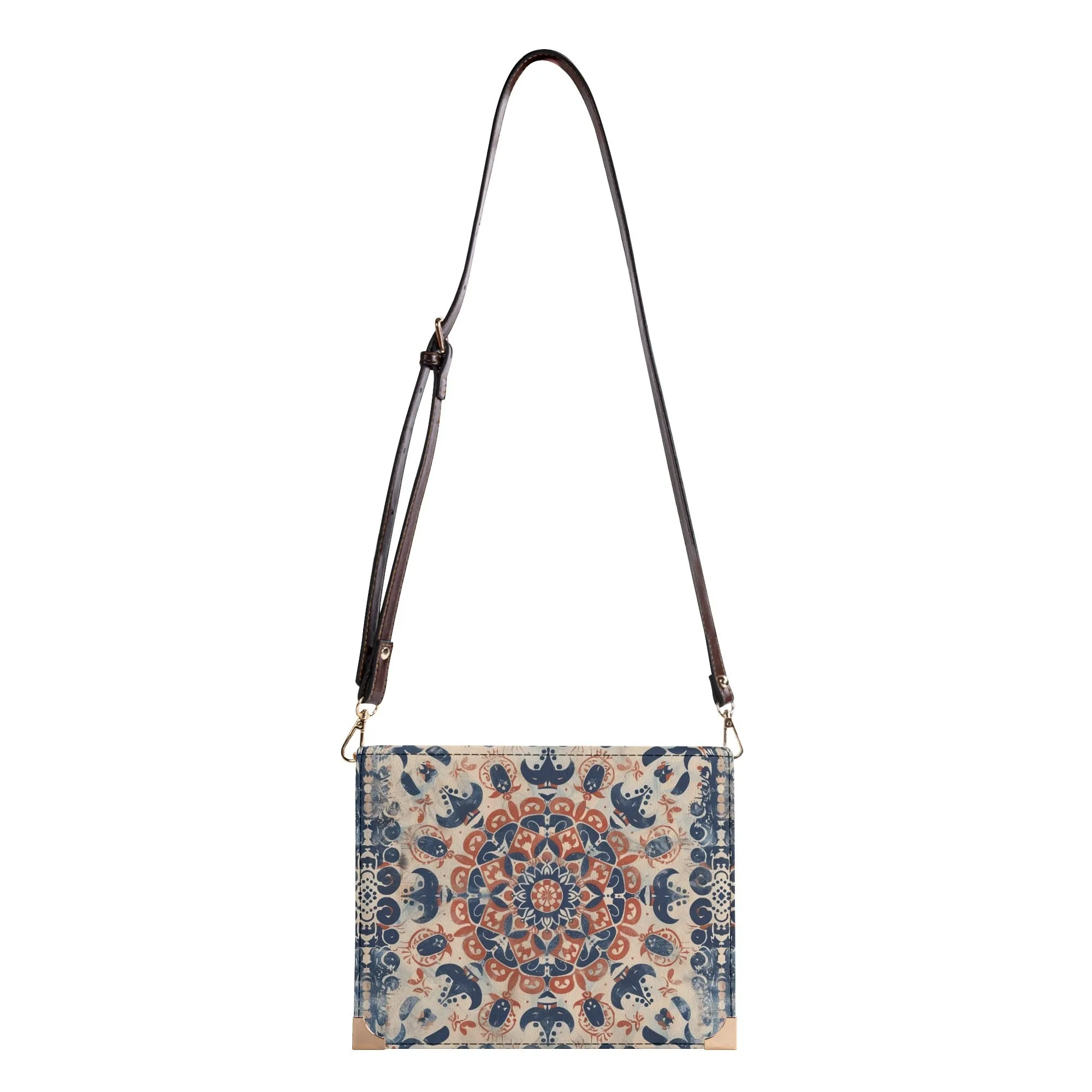 Boho Mandala Bible Cover Purse – Rustic Americana Charm Denim Blue & Rooibos Red Vegan Leather Crossbody