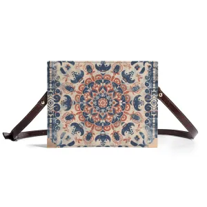 Boho Mandala Bible Cover Purse – Rustic Americana Charm Denim Blue & Rooibos Red Vegan Leather Crossbody