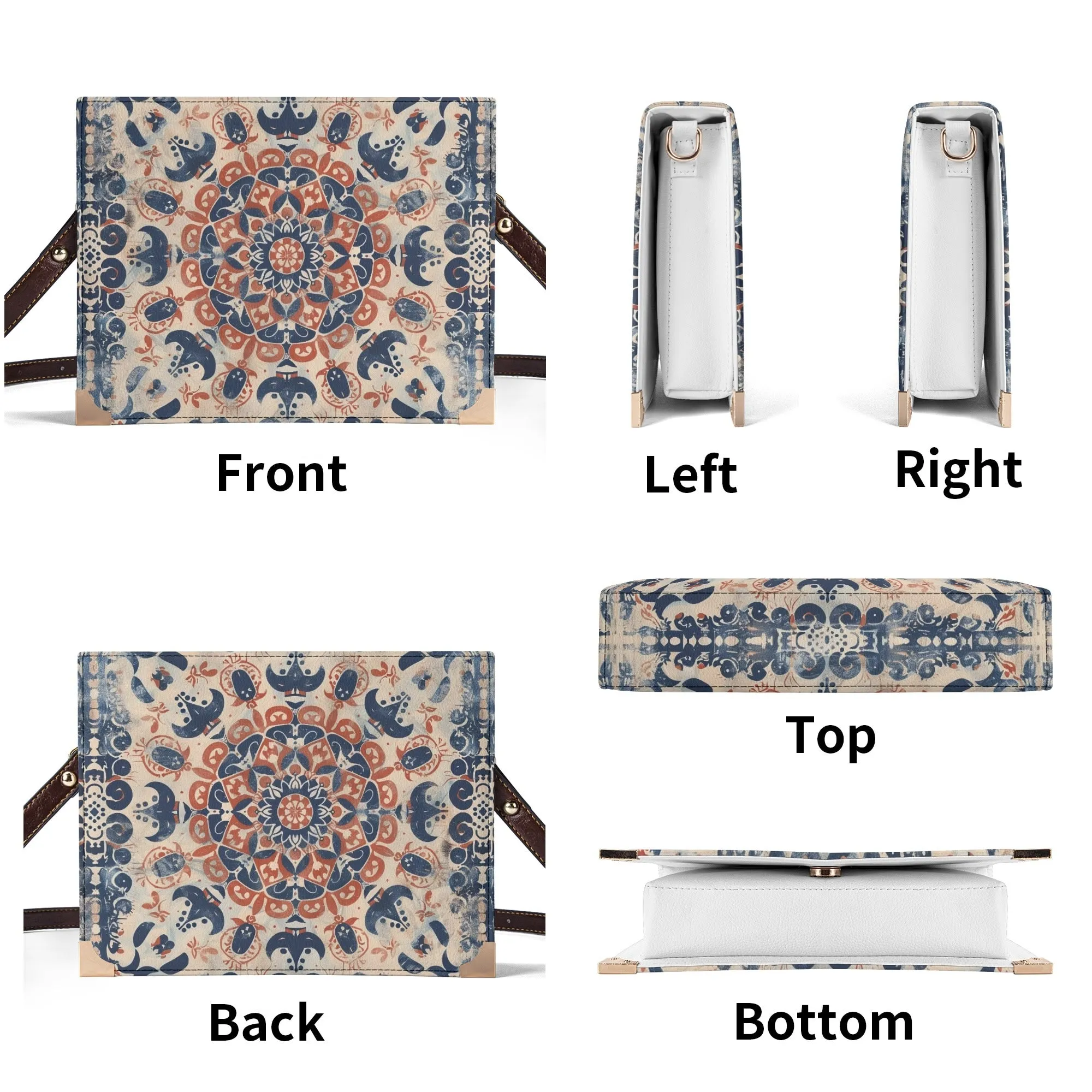 Boho Mandala Bible Cover Purse – Rustic Americana Charm Denim Blue & Rooibos Red Vegan Leather Crossbody
