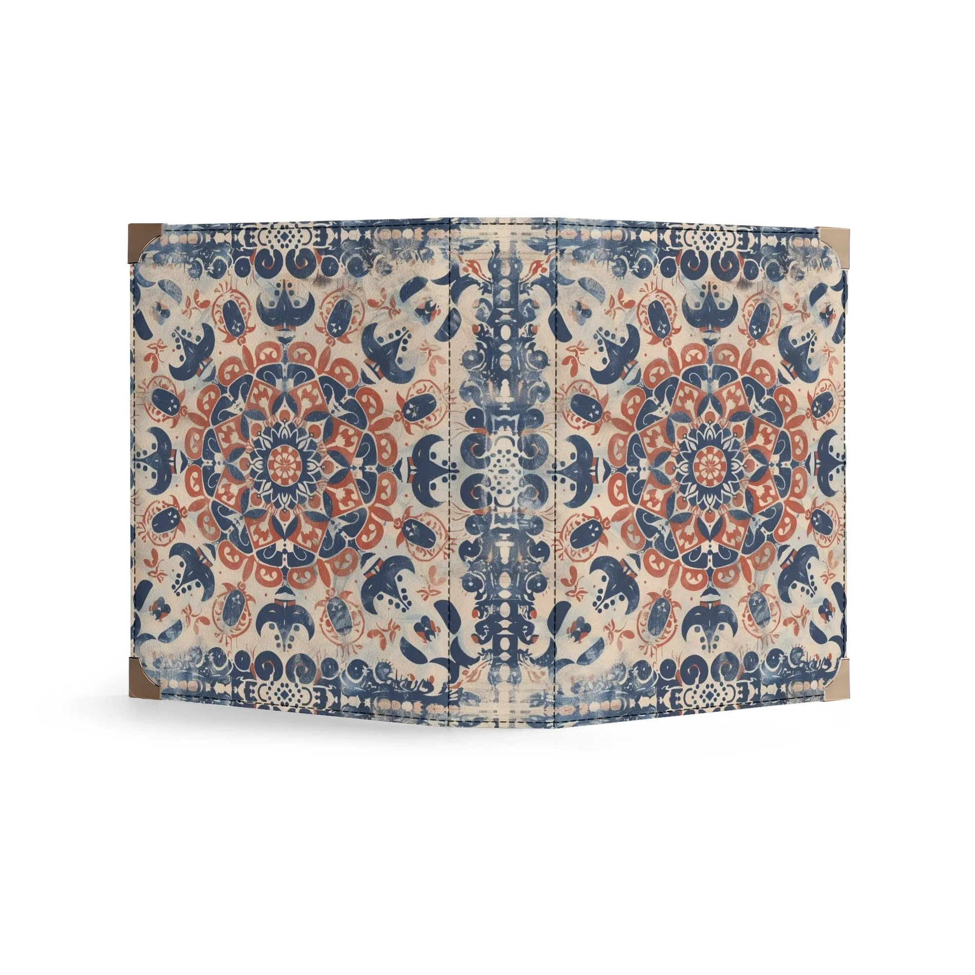 Boho Mandala Bible Cover Purse – Rustic Americana Charm Denim Blue & Rooibos Red Vegan Leather Crossbody