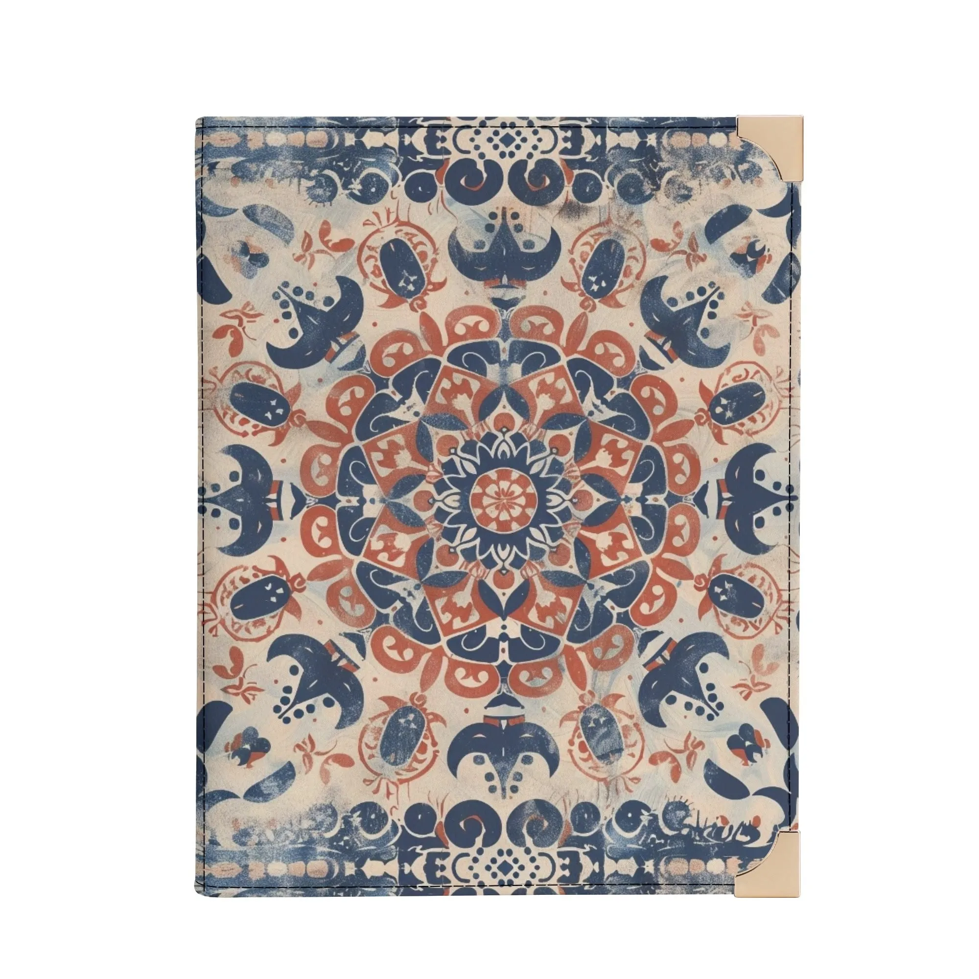 Boho Mandala Bible Cover Purse – Rustic Americana Charm Denim Blue & Rooibos Red Vegan Leather Crossbody