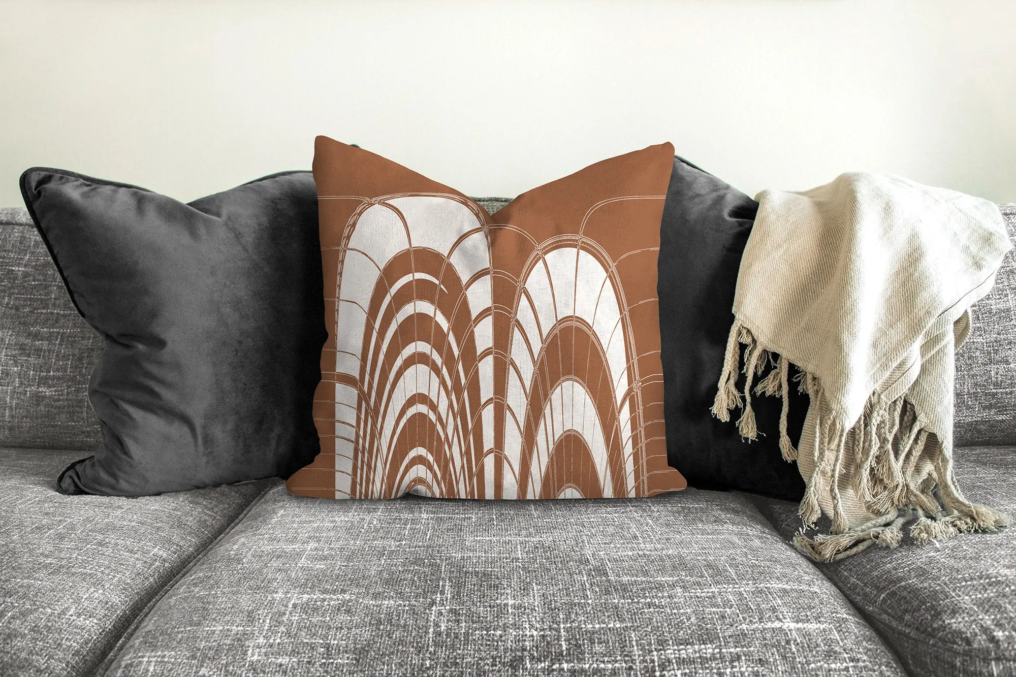 Boho pillow, mid century inspired, terra cotta, abstract style, Interior decor, home decor, pillow cover and insert, home accent pillow