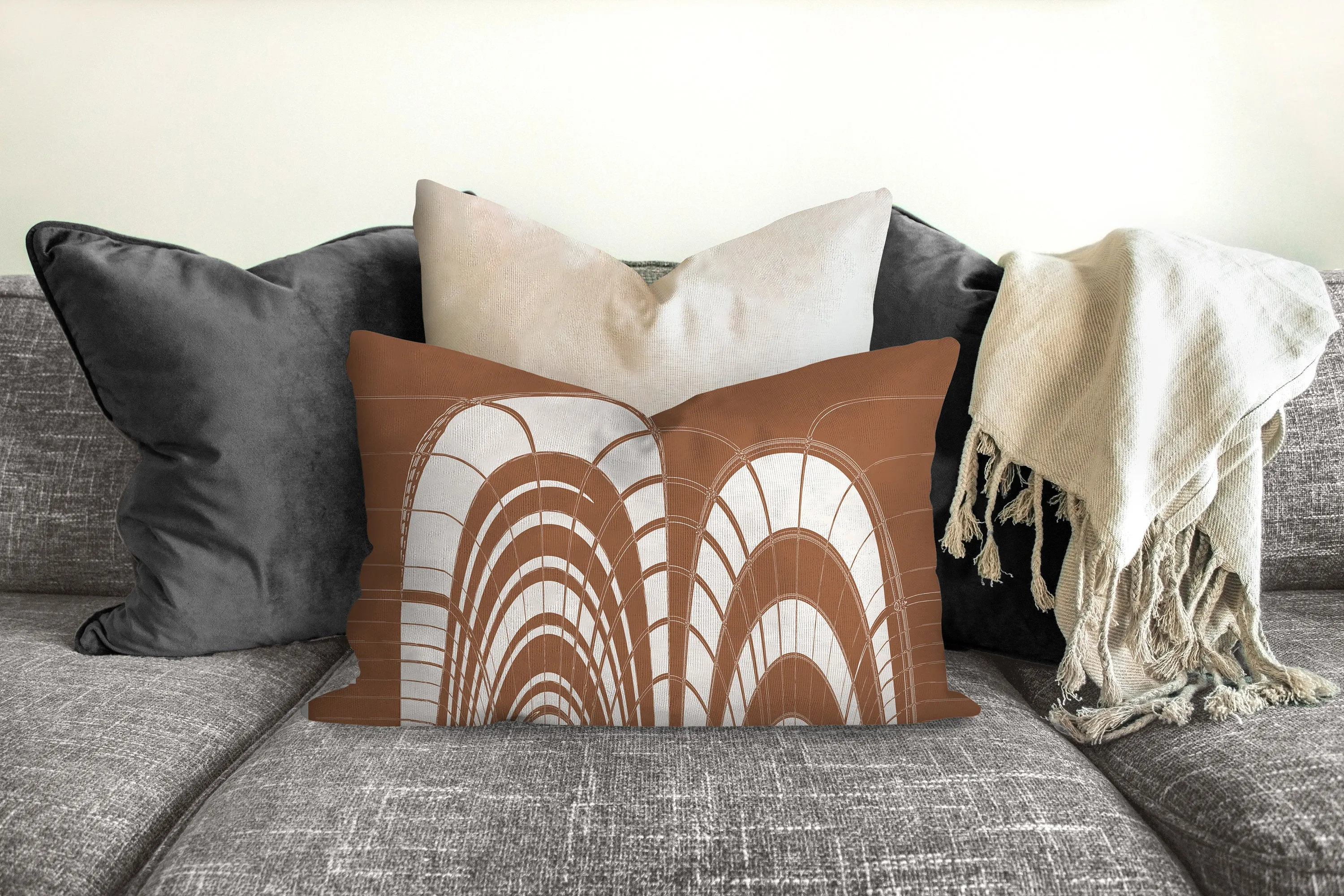 Boho pillow, mid century inspired, terra cotta, abstract style, Interior decor, home decor, pillow cover and insert, home accent pillow