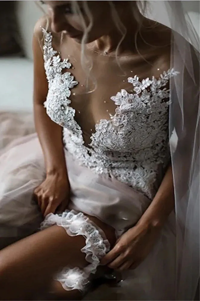 Boho Wedding Dress Beach Bride Dress Lace Appliques Beaded Bohemian Bridal Gowns OKV22
