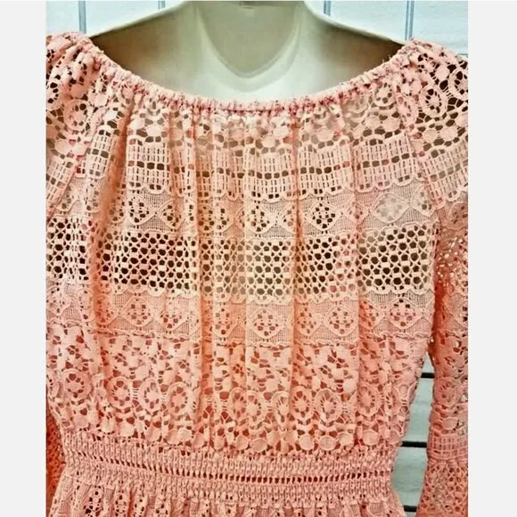 Boston Proper Peasant Flare Sleeve Crochet Dress Romantic Creamsicle Women's 0