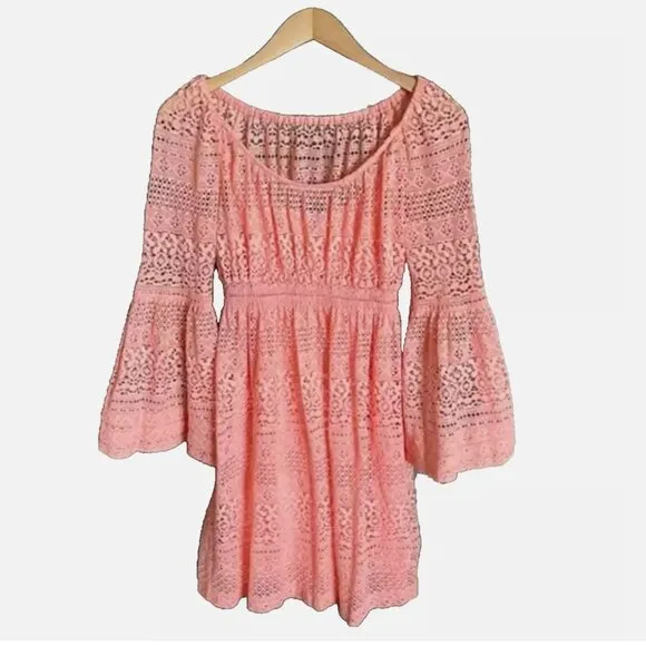 Boston Proper Peasant Flare Sleeve Crochet Dress Romantic Creamsicle Women's 0