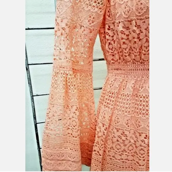 Boston Proper Peasant Flare Sleeve Crochet Dress Romantic Creamsicle Women's 0