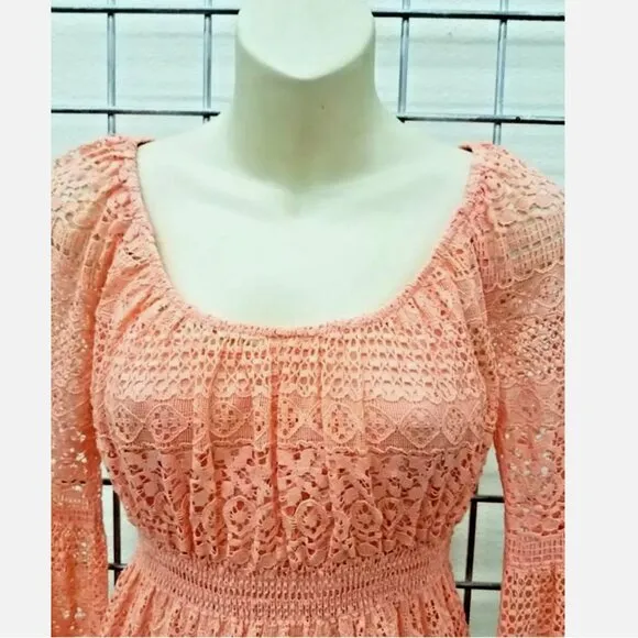 Boston Proper Peasant Flare Sleeve Crochet Dress Romantic Creamsicle Women's 0