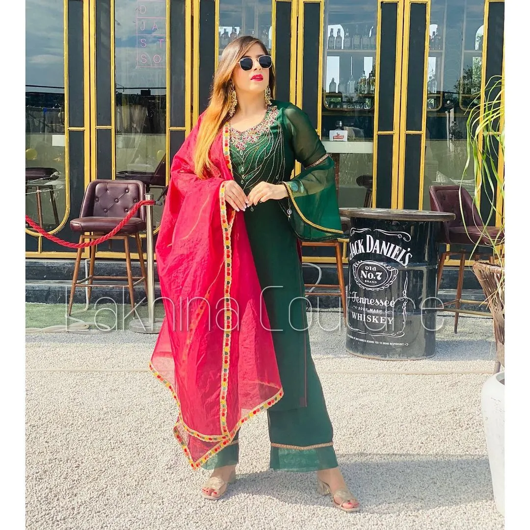 Bottle Green Embroidered Suit