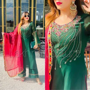 Bottle Green Embroidered Suit