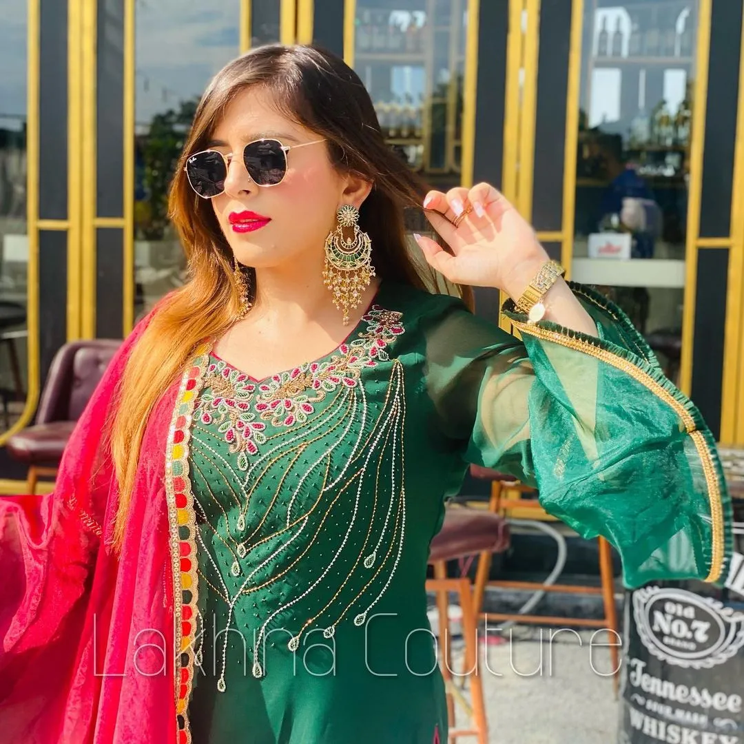 Bottle Green Embroidered Suit
