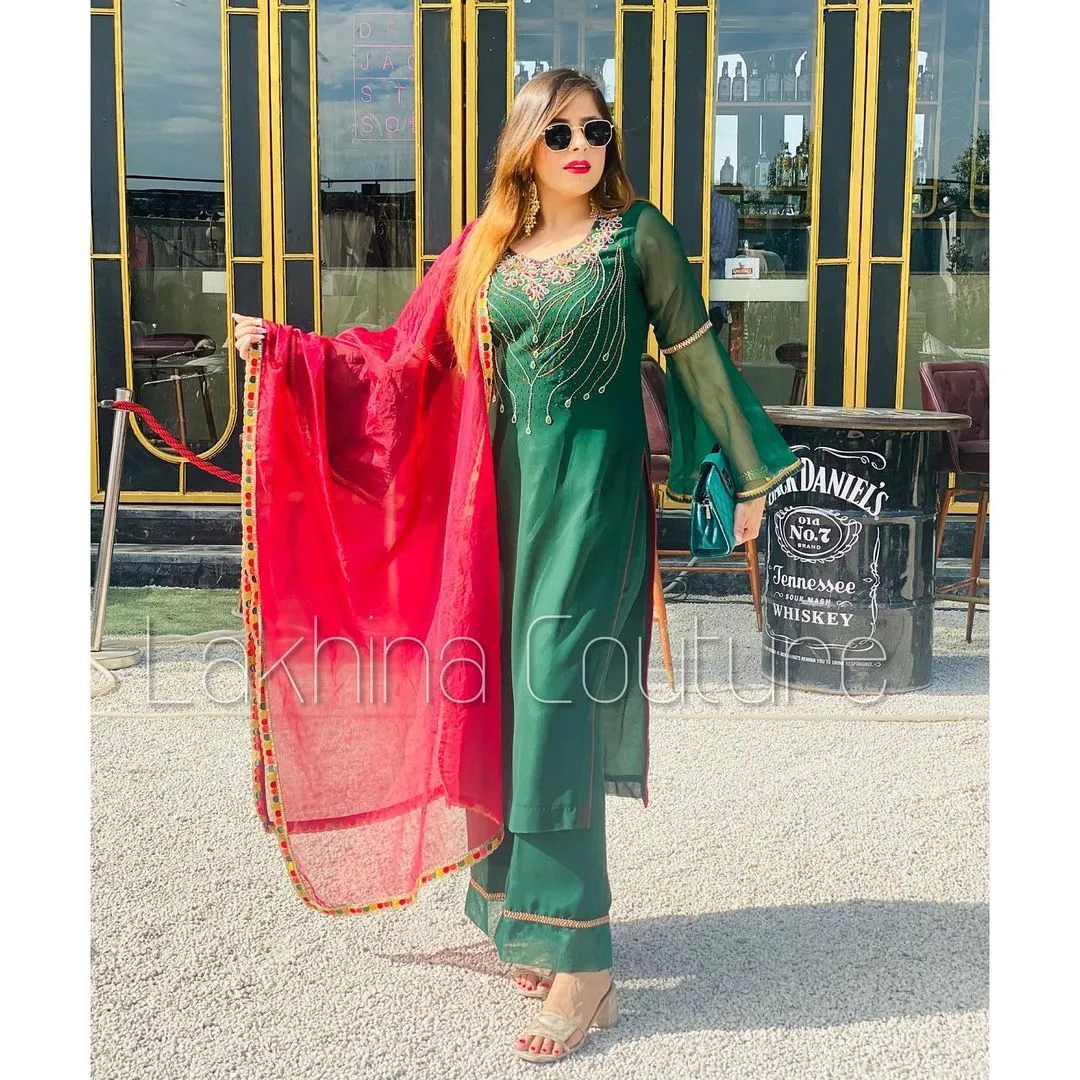 Bottle Green Embroidered Suit