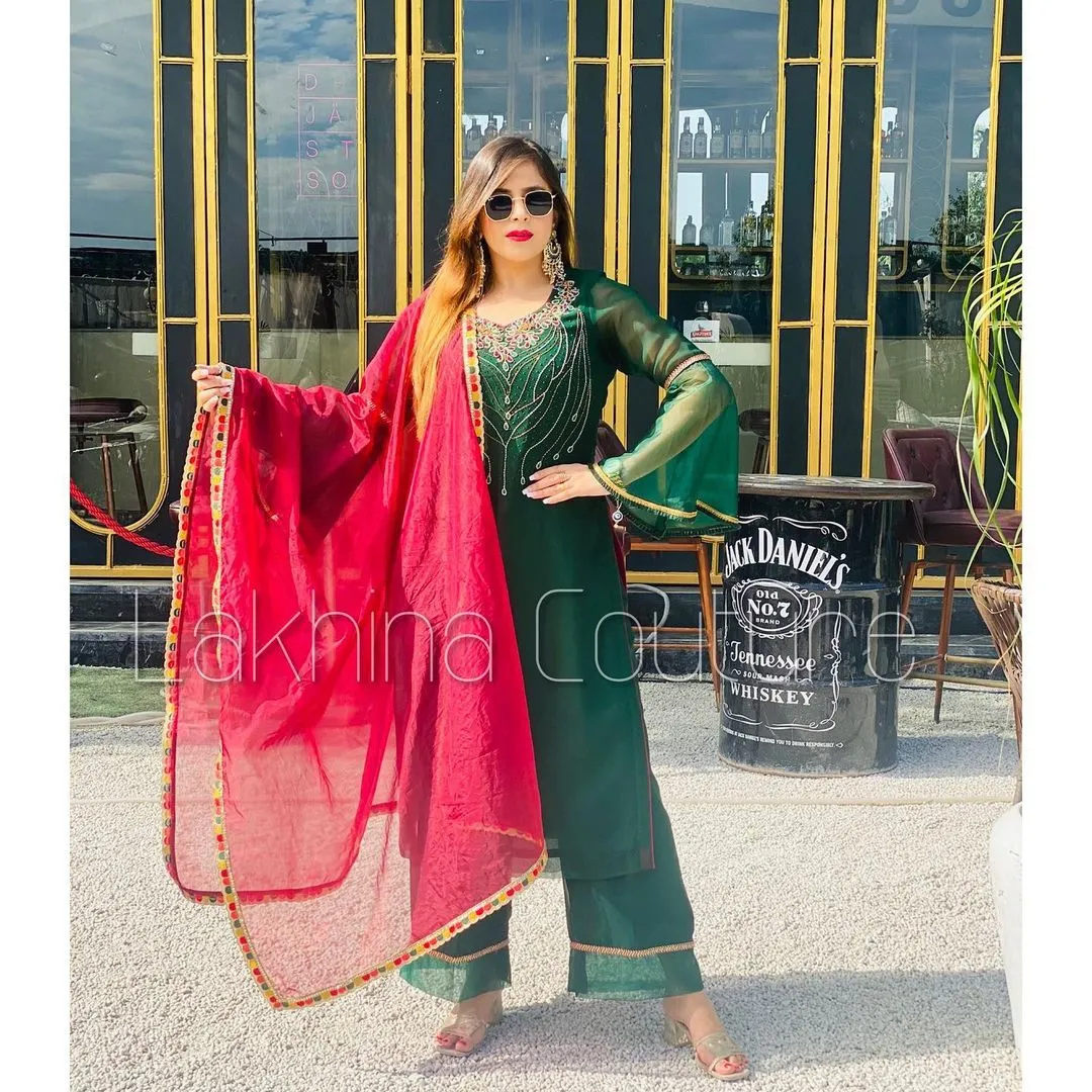 Bottle Green Embroidered Suit