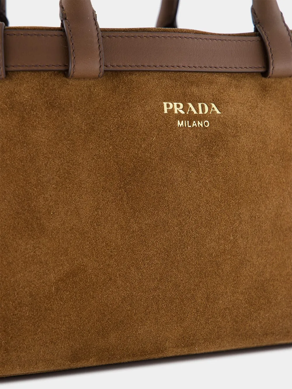 Brown Suede Buckle Small Handbag with Leather Belt Detail