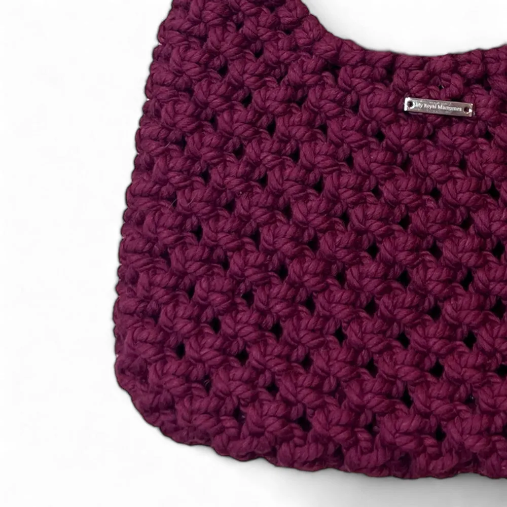Burgundy - Ecru Floral Macrame Shoulder Bag