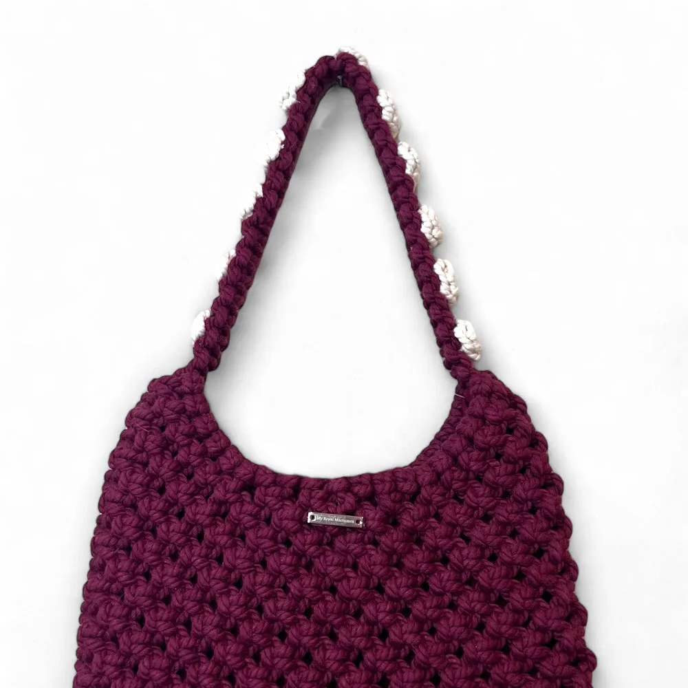 Burgundy - Ecru Floral Macrame Shoulder Bag