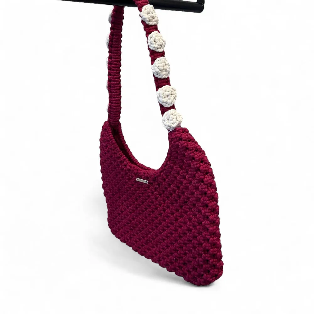 Burgundy - Ecru Floral Macrame Shoulder Bag