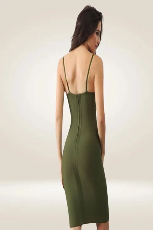 Button Studded Green Bodycon Mini Dress