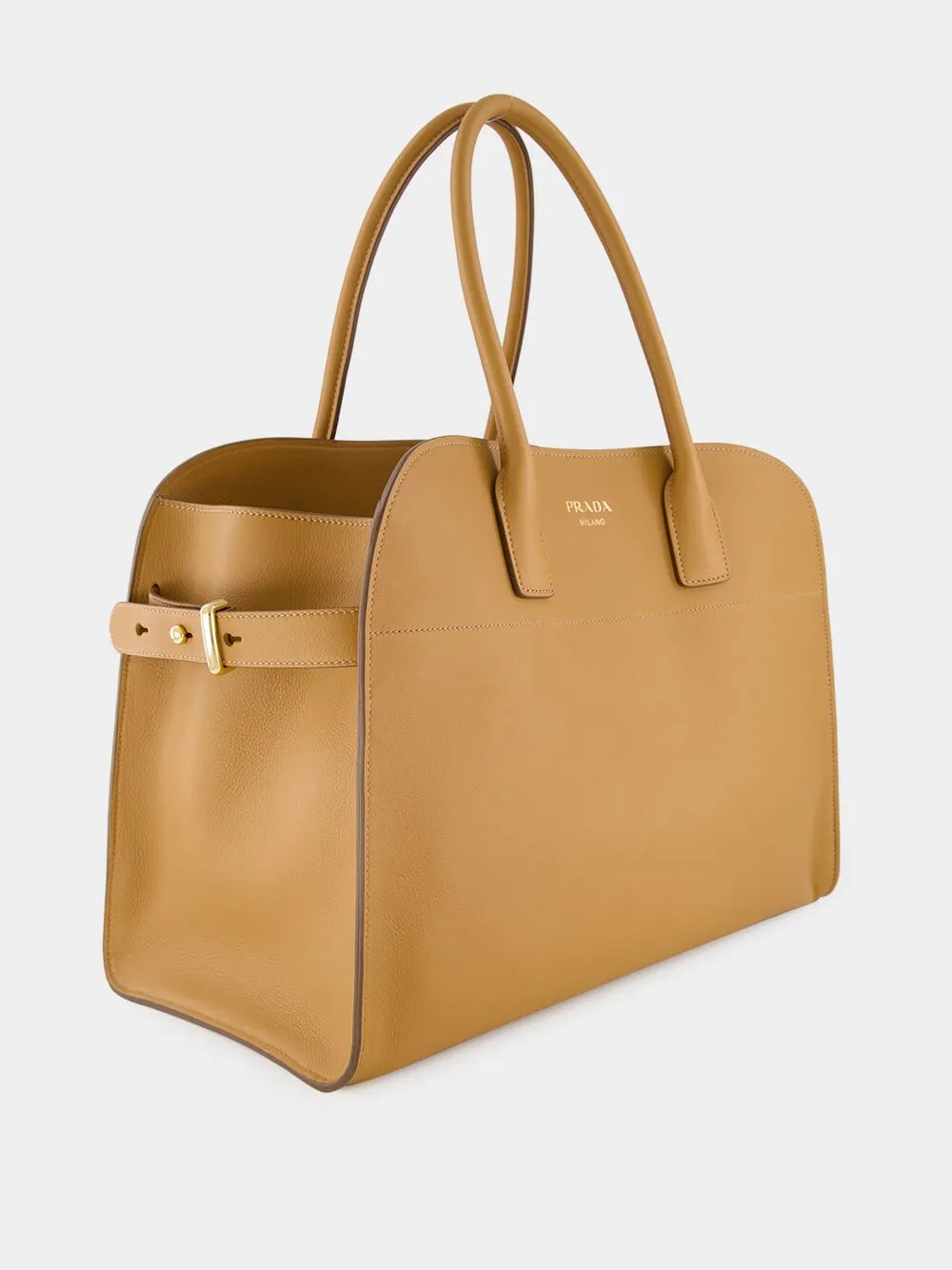 Caramel Large Leather Tote Bag with Buckles