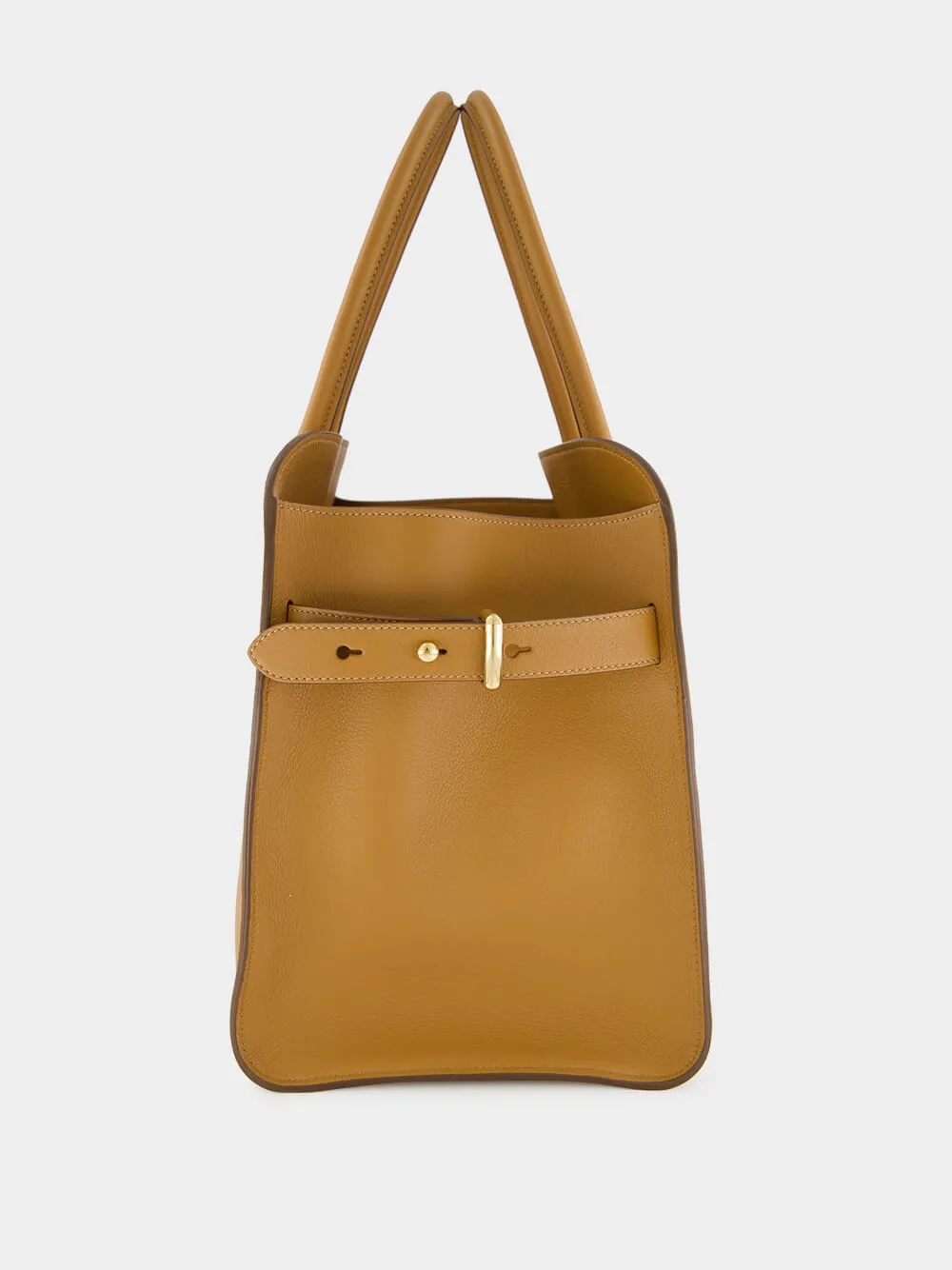 Caramel Large Leather Tote Bag with Buckles