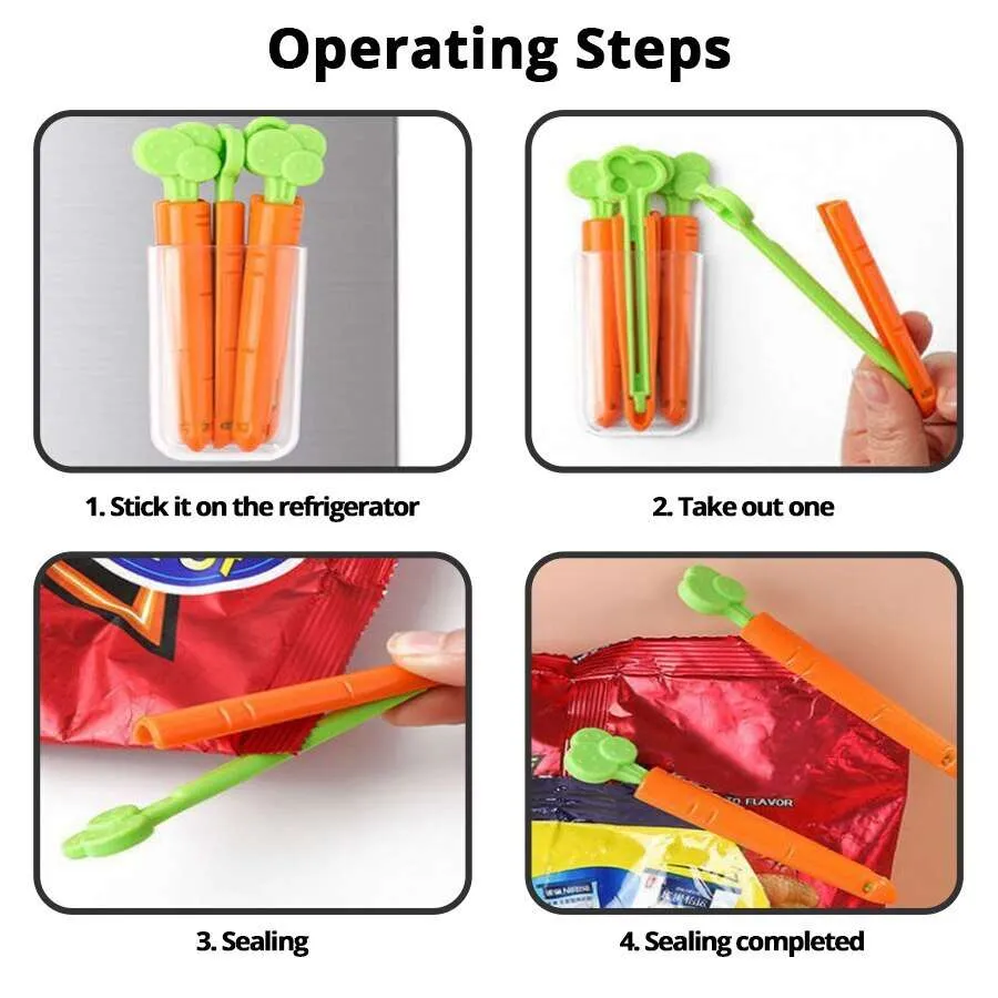 Carrot Top Magnetic Food Clips for Freshness, 5-Piece Set