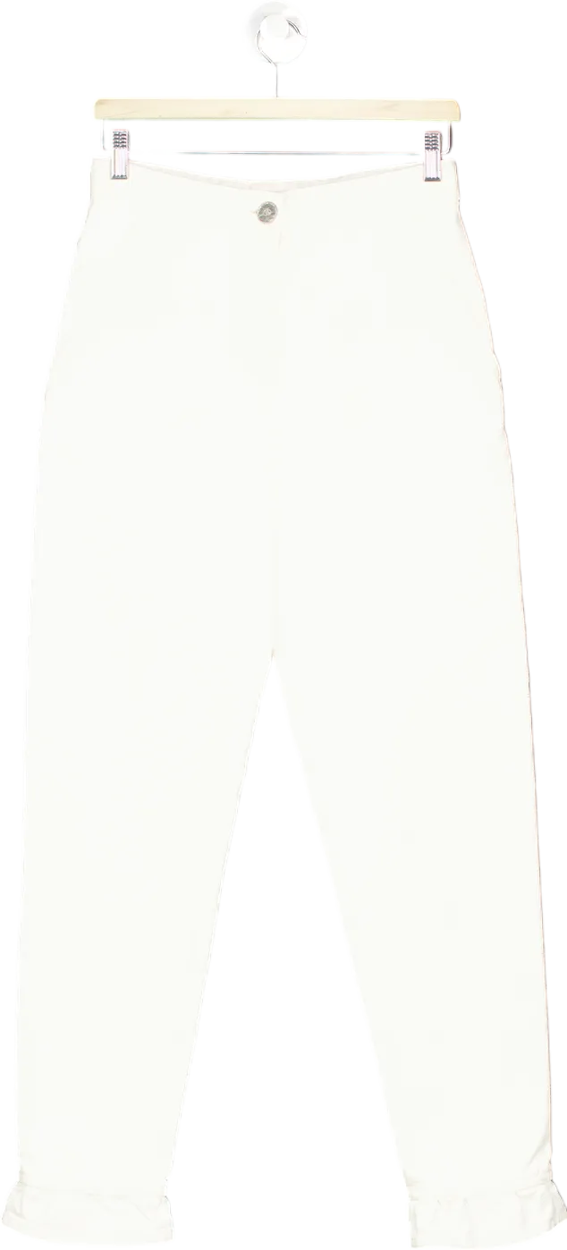 CHANEL White Denim Logo Button Ruffled Hem High Rise Jeans SZ36 UK 8