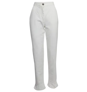 CHANEL White Denim Logo Button Ruffled Hem High Rise Jeans SZ36 UK 8