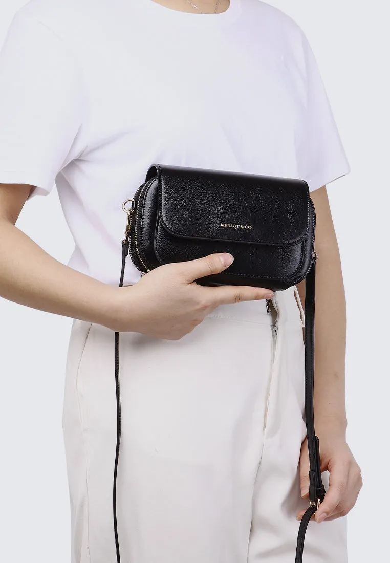 Cher Cher Double Zipper Sling Pouch (Black)
