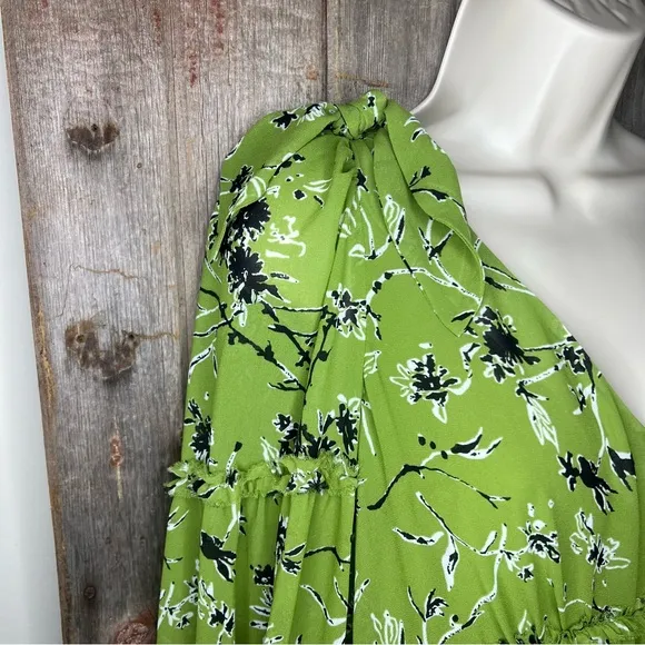 Cinq a Sept Vicky Dress in Fennel Green Black Tiered Oversized Blouson Size 2