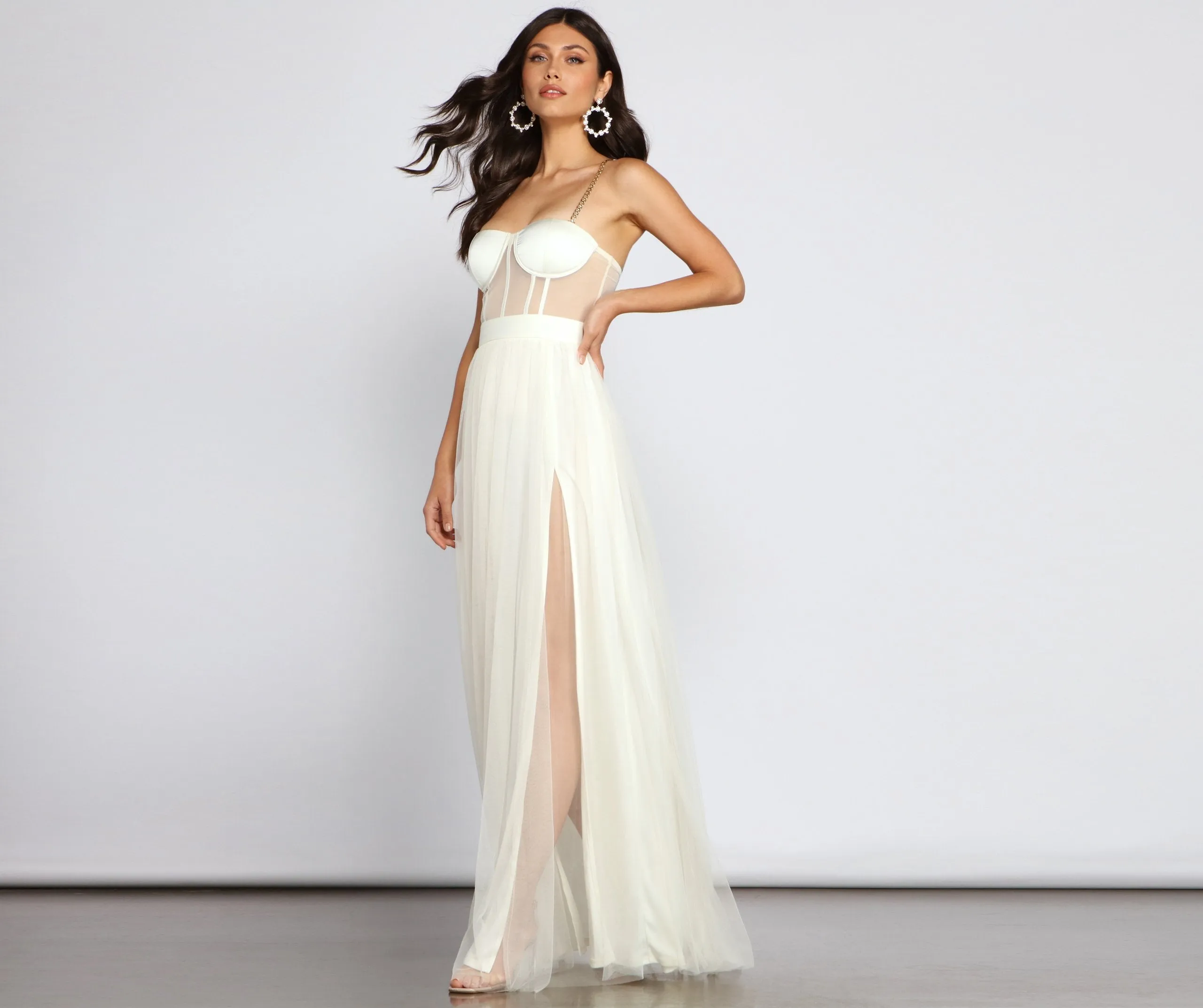 Cintra Mesh Stylish Tulle Bustier Gown
