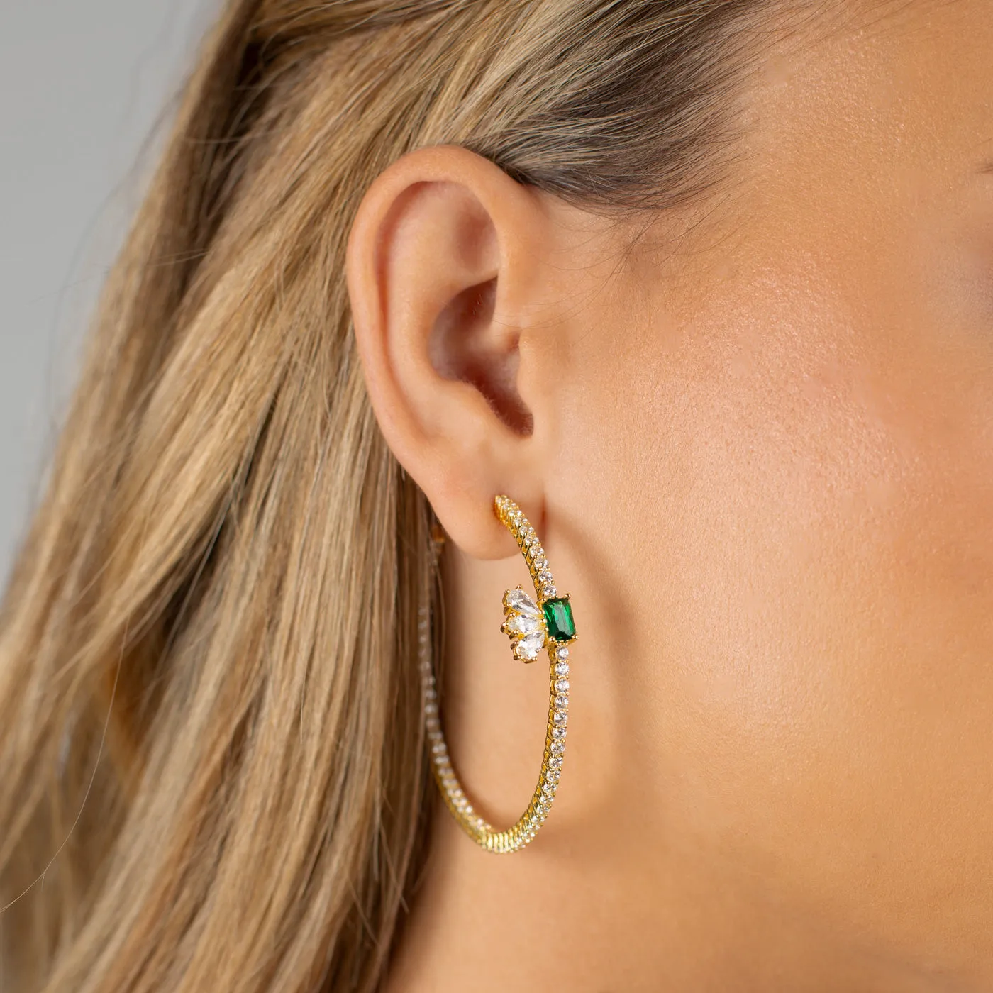 Colored Accented Tennis Hoop Earring