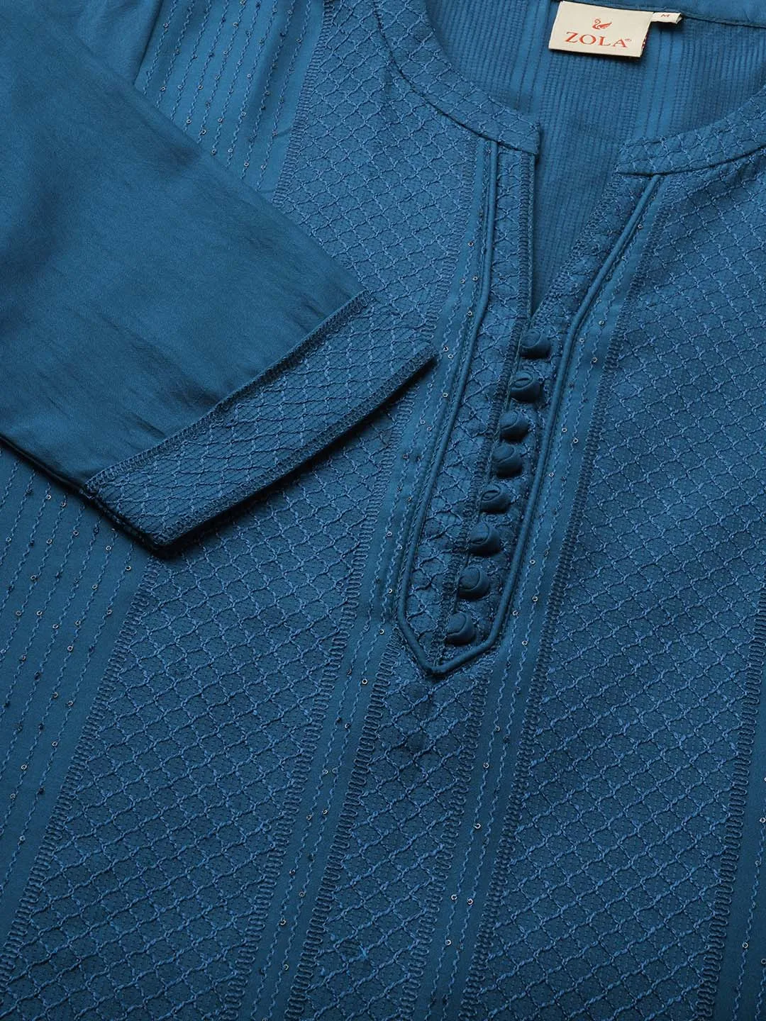 Comfort Fit Blue Chanderi Silk Kurta for Women Online - Zola