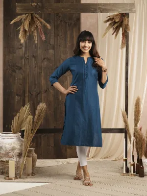 Comfort Fit Blue Chanderi Silk Kurta for Women Online - Zola