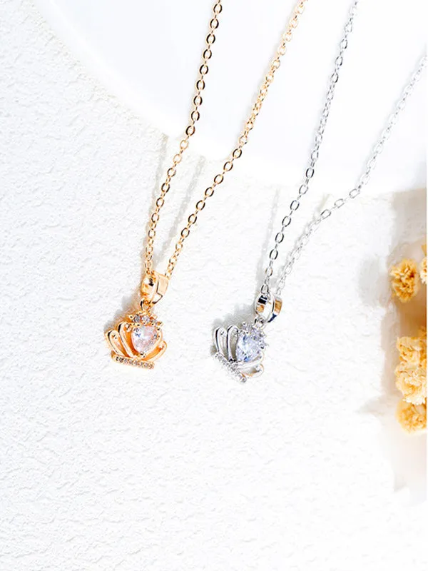 Copper Plated Crown Zircon Necklace Bohemian Style