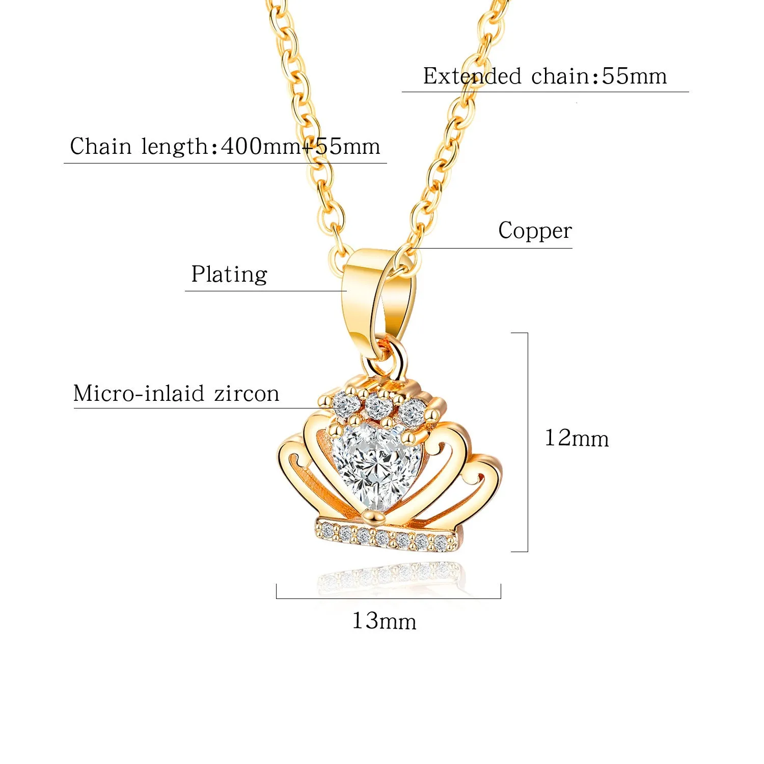 Copper Plated Crown Zircon Necklace Bohemian Style