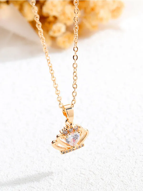 Copper Plated Crown Zircon Necklace Bohemian Style