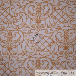 Cotton Fabric BTY Cream Damask Gothic Gold Ironwork International Design
