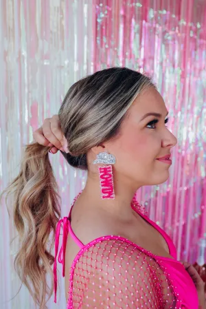 Cowboy Hat "Howdy" Glitter Earrings - Pink