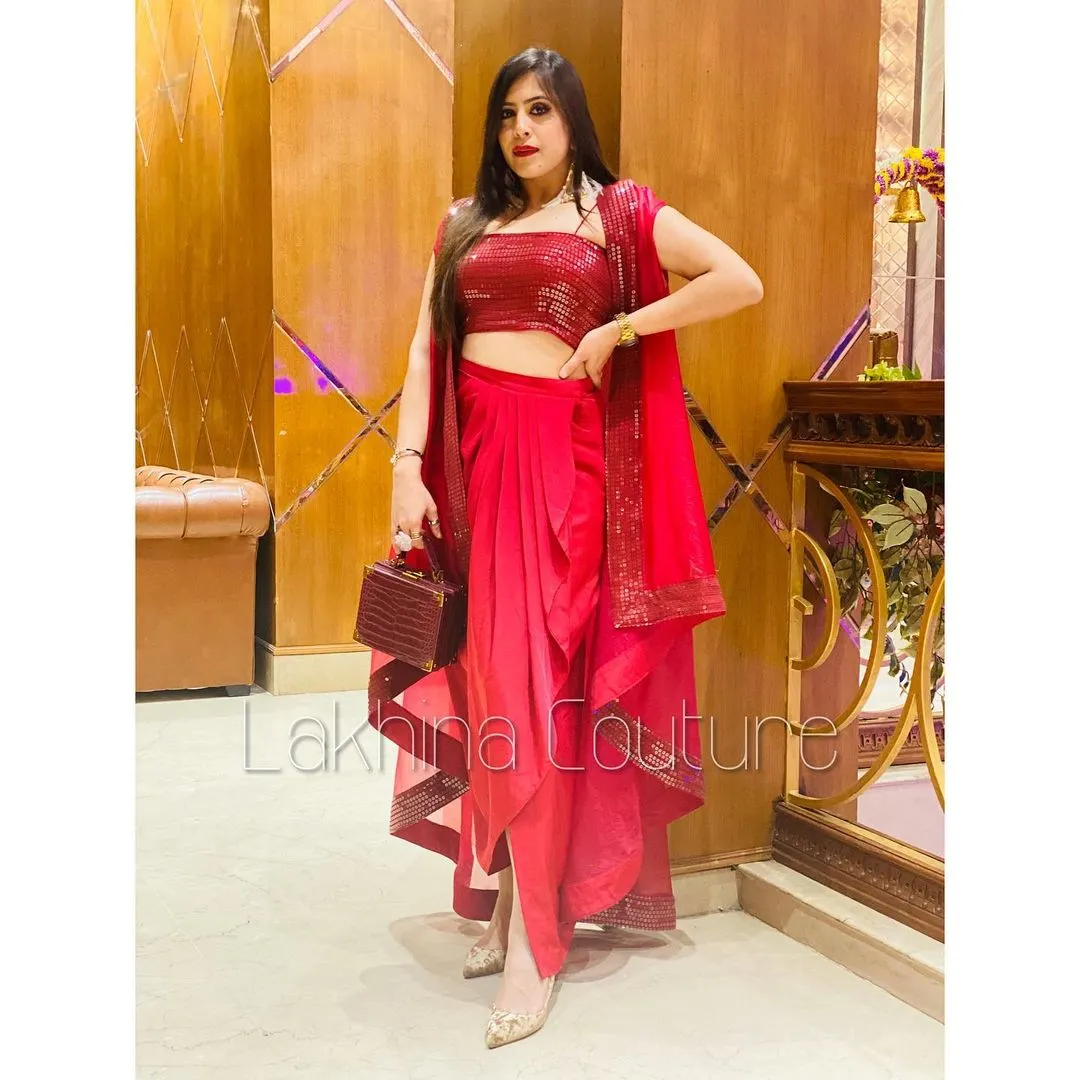 Cranberry Dhoti Set