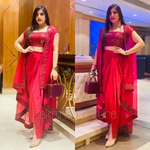 Cranberry Dhoti Set