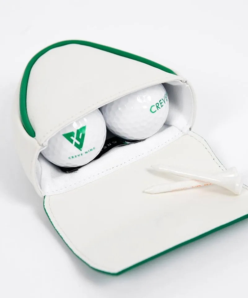 CREVE NINE: Triangular Leather Ball Pouch - Green