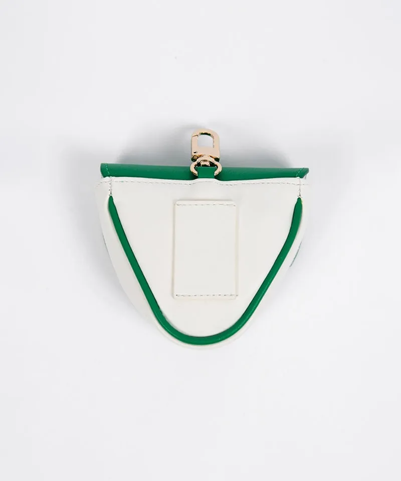 CREVE NINE: Triangular Leather Ball Pouch - Green